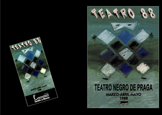 Cartel Teatro Negro de Praga. Año 1988 para la Junta de Comunidades de Castilla la Mancha. Consejería de Cultura.